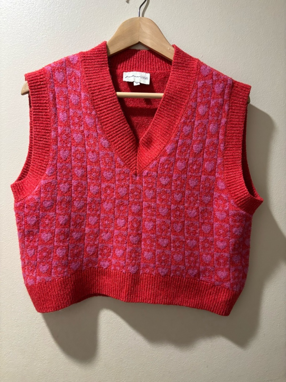 Freshman Red and Pink Patterned V-Neck Sweater Vest